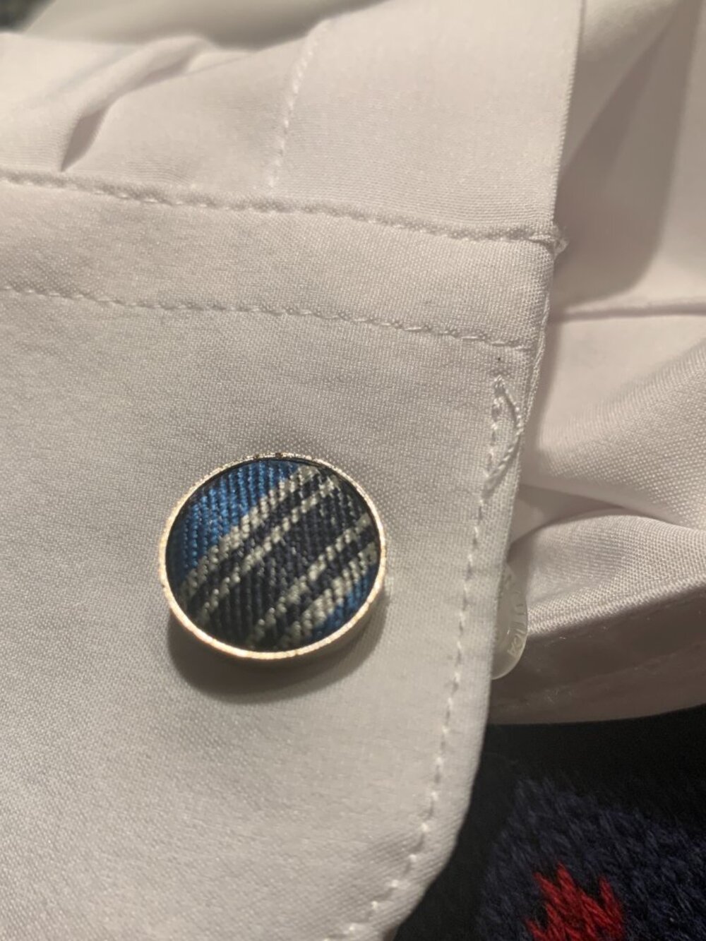 Mens Blue Plaid Round Fabric Cufflinks Silver Tone Bullet Back Suit Accessories
